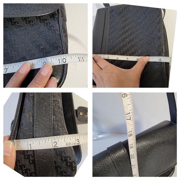 GUCCI Vintage 80's Black Canvas Leather Crossbody Bag Designer Classic Like New - Picture 10 of 12